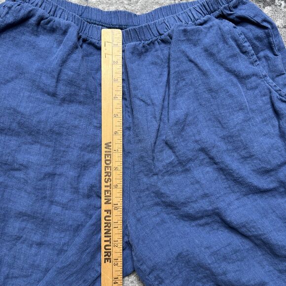 FLAX Brand Blue Linen Shorts Size Small Elastic Waist Lagenlook Casual Comfort - Picture 7 of 10